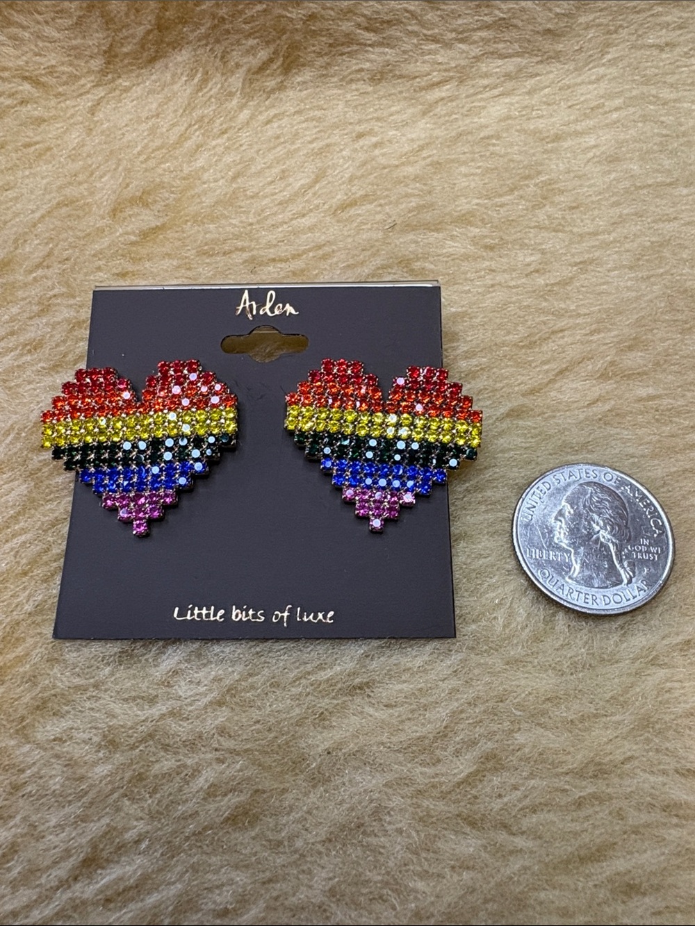 Arden Rainbow Heart Rhinestone Earrings - Multicolor - Picture 3 of 4
